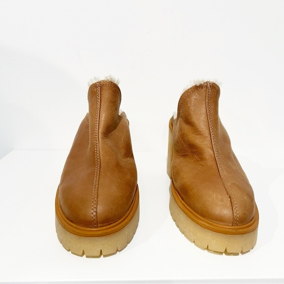 Free People James Cozy Mule Faux Fur Cognac Leather Chunky Platform Sole 39.5 - Picture 13 of 14